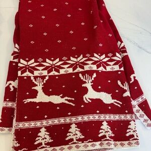 Red Knit Scarf with Reindeer and Snowflakes
